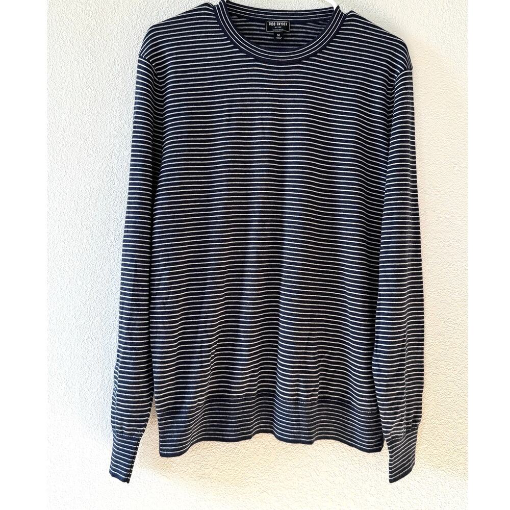 Todd Snyder New York Striped Long Sleeve T-Shirt Men's M Navy White Crew Neck